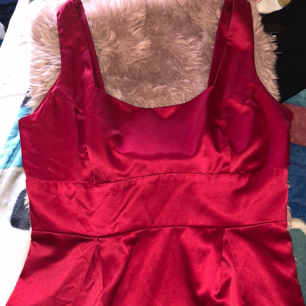 Red silk dress with bow on the back